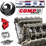 Cammed Ford 5.0L Coyote remanufactured engine with COMP Cams cams - cylinder head and cam close-up - Phoenix Engine Specialists