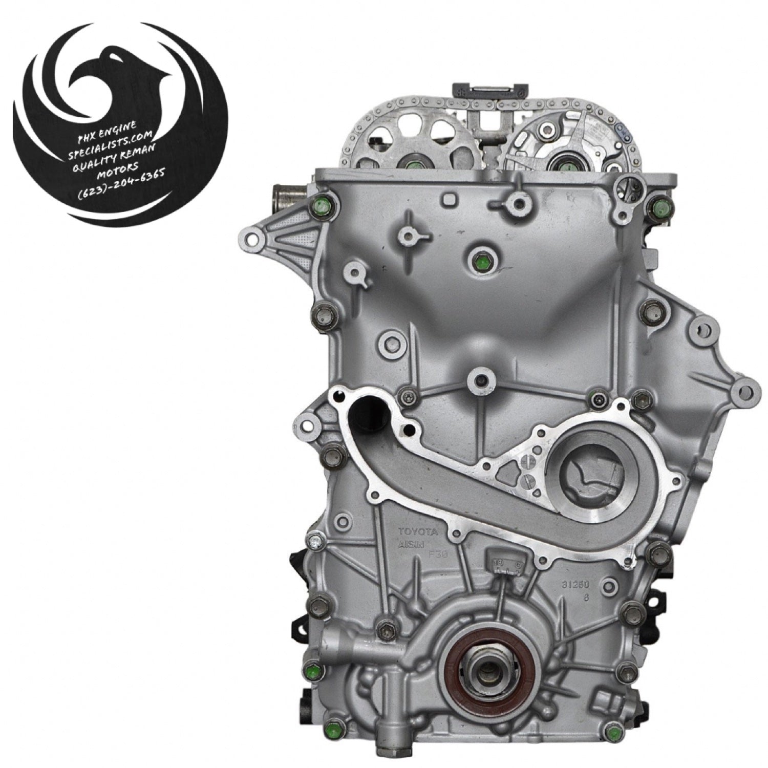 Toyota 2.7L 2TR-FE remanufactured engine, 2005-2015 single VVT-i build, front (timing cover) view