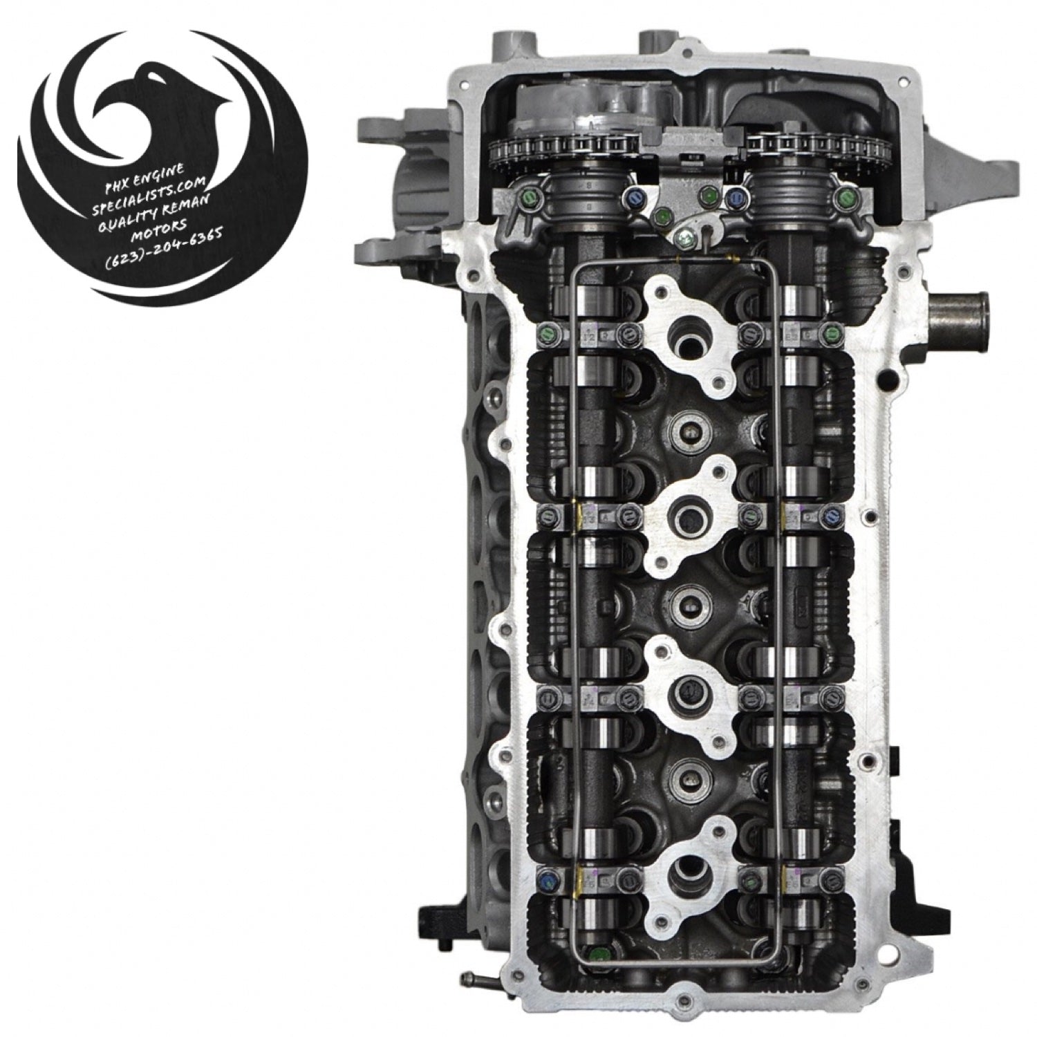 Toyota 2.7L 2TR-FE remanufactured engine, top view with camshafts visible