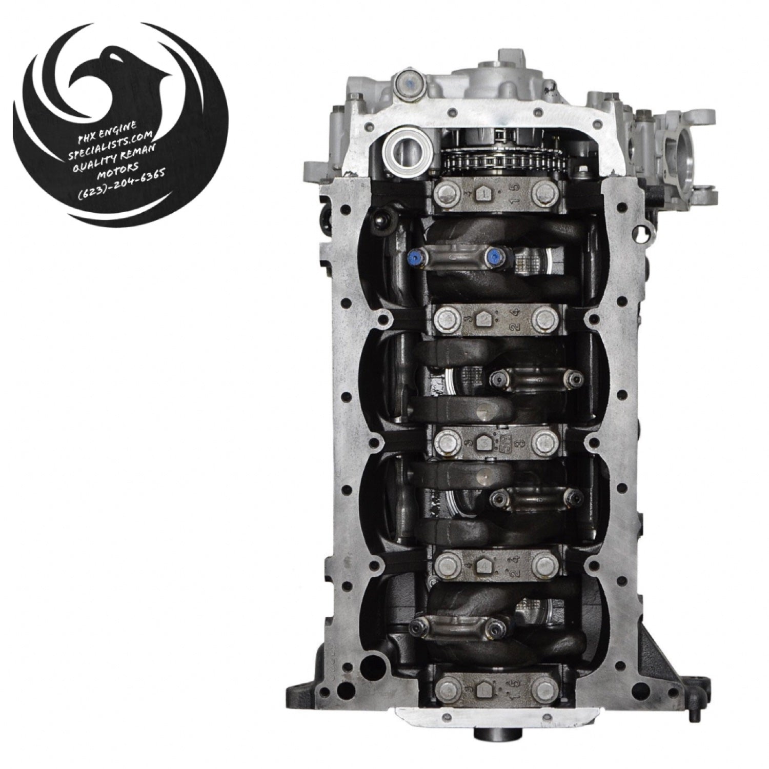 Toyota 2.7L 2TR-FE remanufactured engine, bottom view of the crankshaft