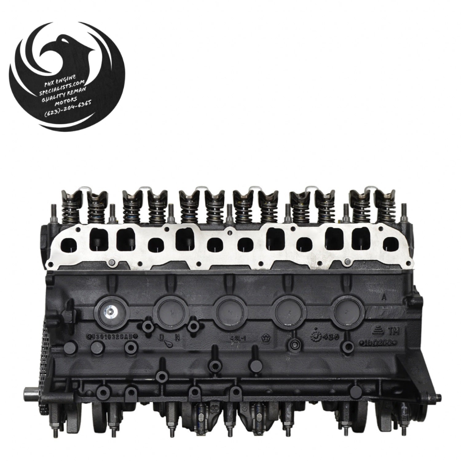 Jeep 4.6L stroker inline-6 remanufactured engine - exhaust side view - Phoenix Engine Specialists