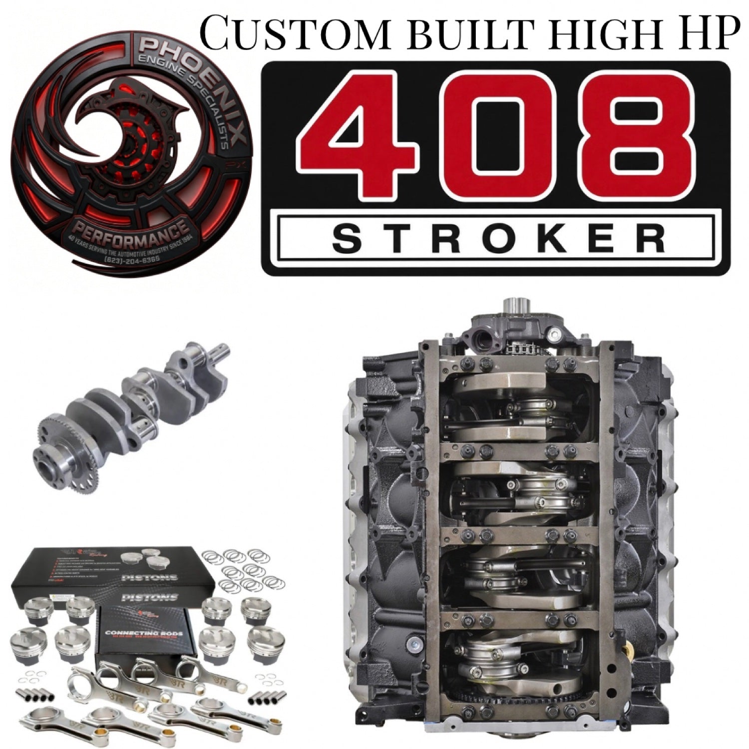 GM 6.0L LS 408 stroker remanufactured engine - bottom view - Phoenix Engine Specialists