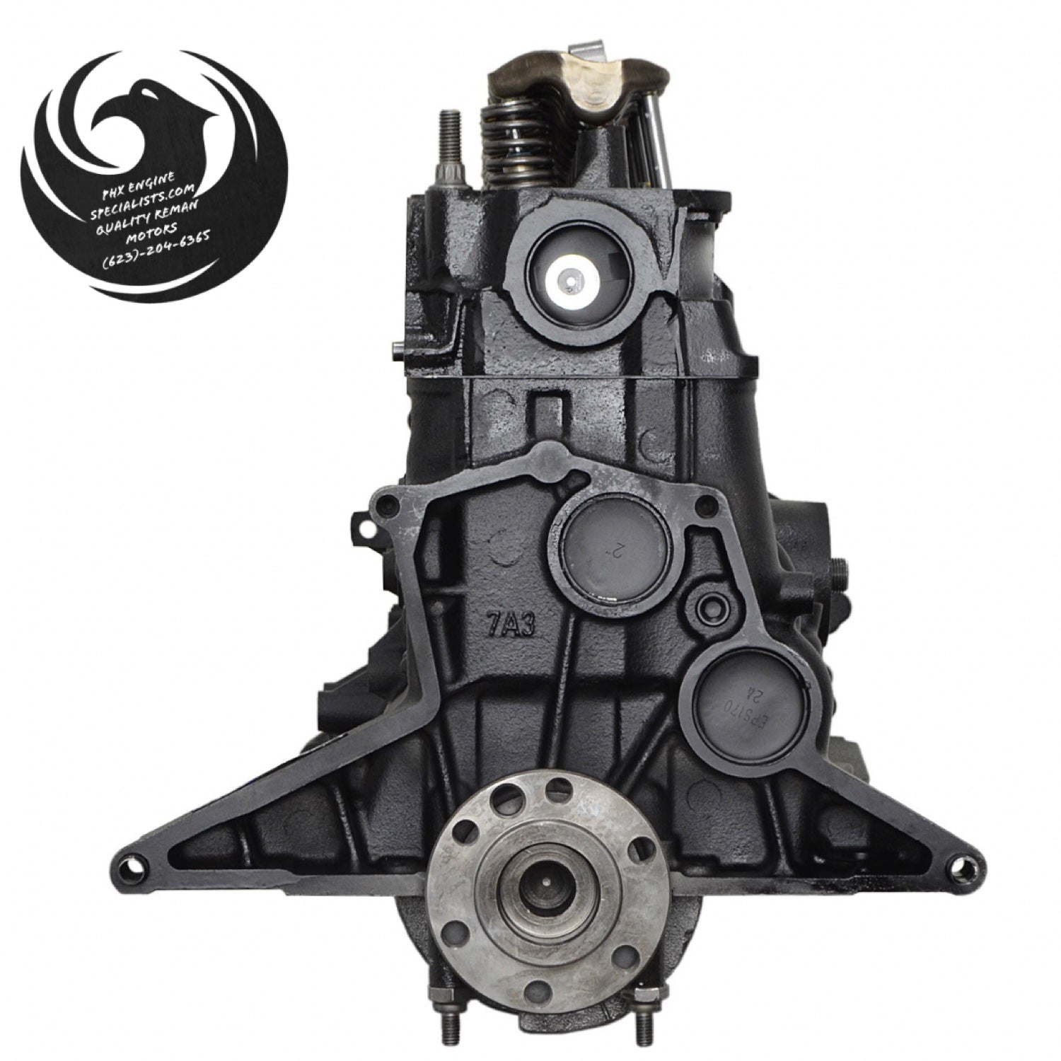 Jeep 4.6L stroker inline-6 remanufactured engine - rear view - Phoenix Engine Specialists