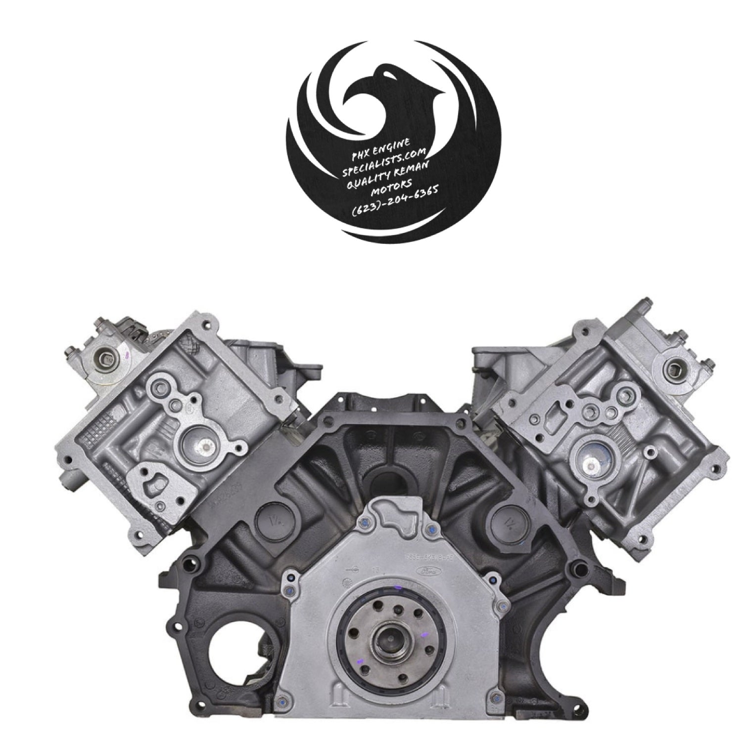 Ford 4.6L 2-valve Romeo remanufactured long block – rear view