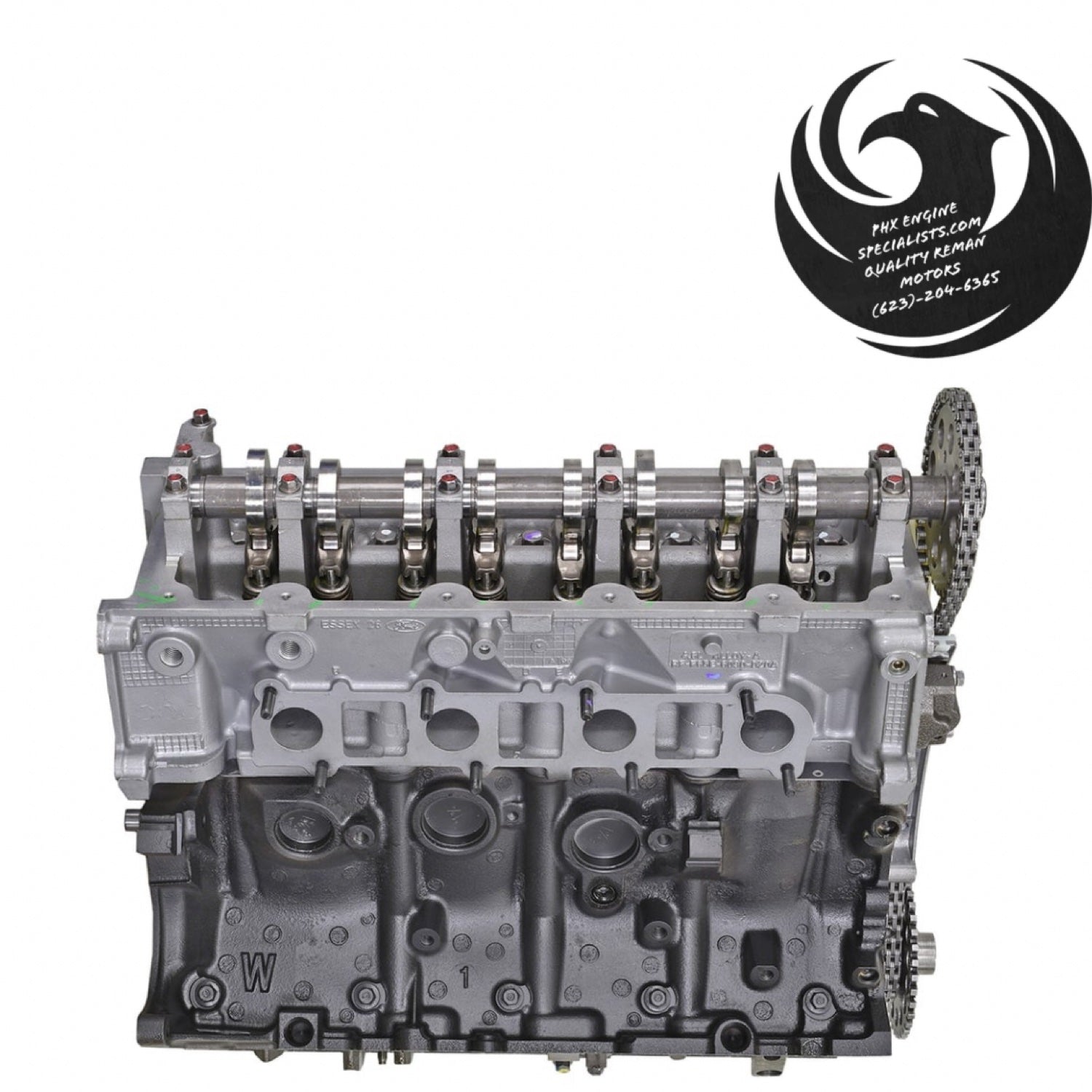 Ford 4.6L 2-valve Windsor remanufactured long block – side view showing W block casting