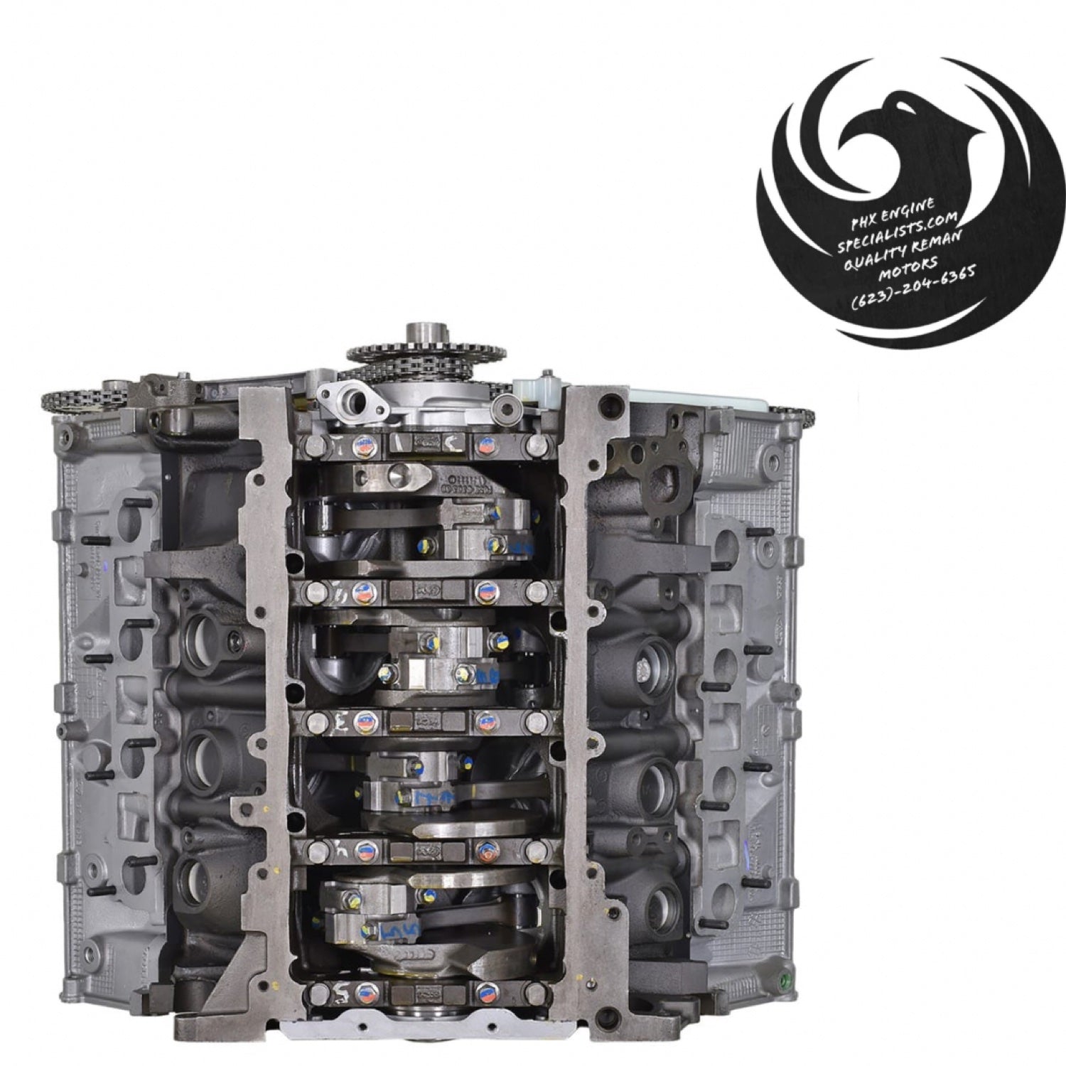 Ford 4.6L 2-valve Windsor remanufactured long block – bottom view showing main caps