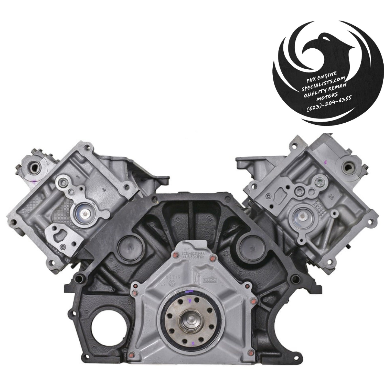 Ford 4.6L 2-valve Windsor remanufactured long block – rear view