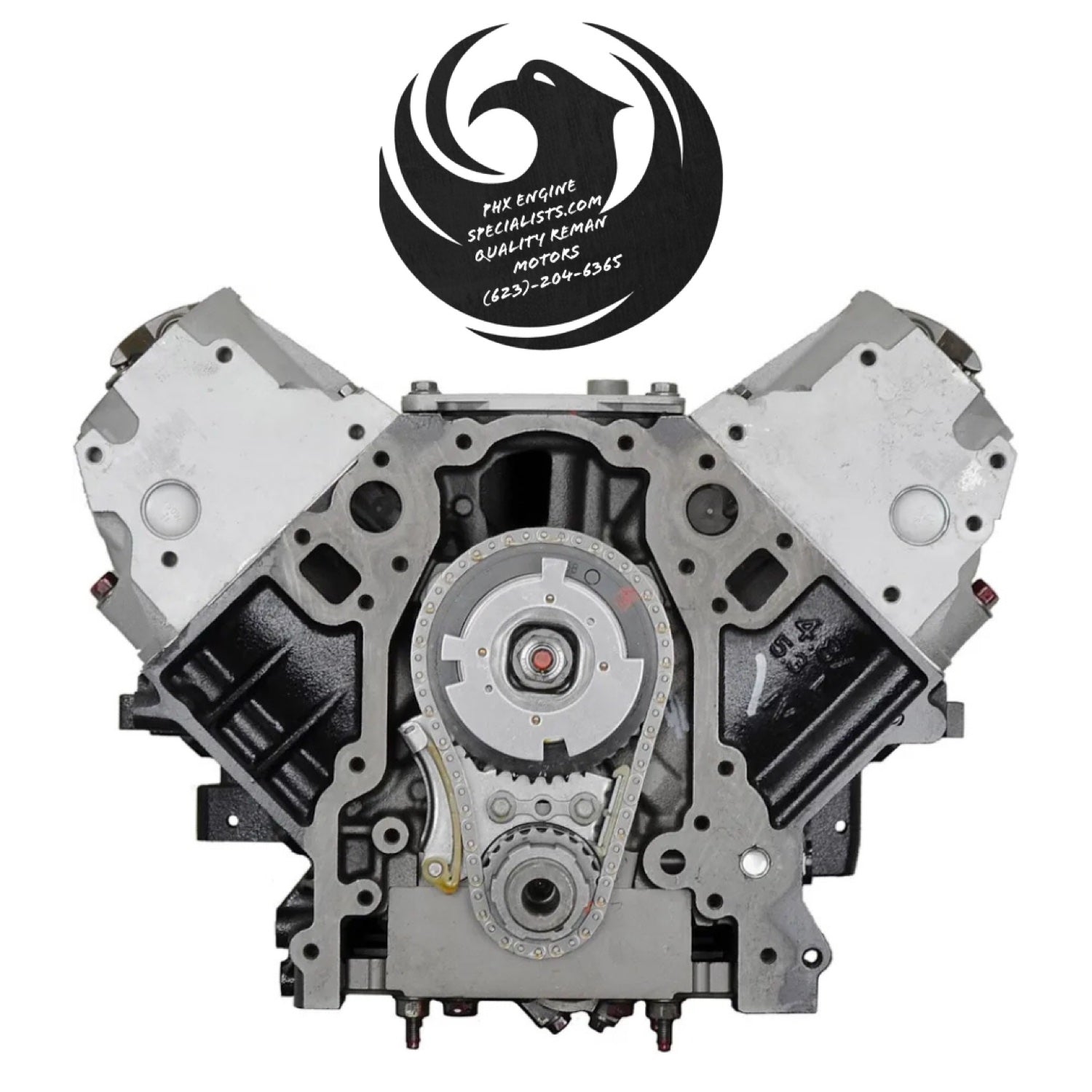 Remanufactured GM 4.8L Vortec V8 VVT (L20) engine - front view with cam phaser