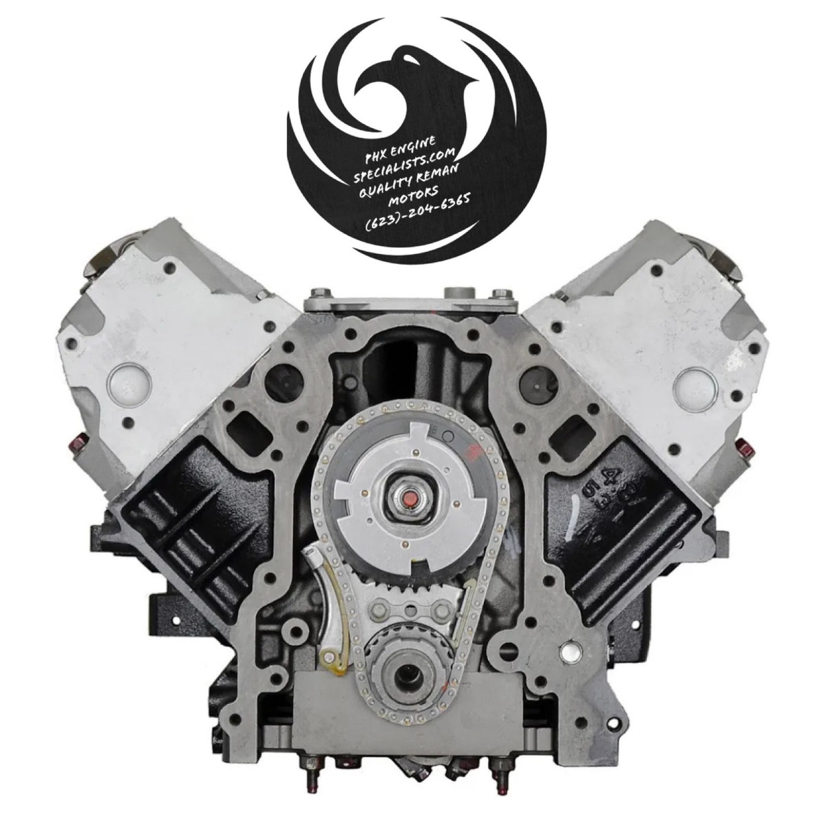 Remanufactured GM 4.8L Vortec V8 VVT (L20) engine - front view with cam phaser