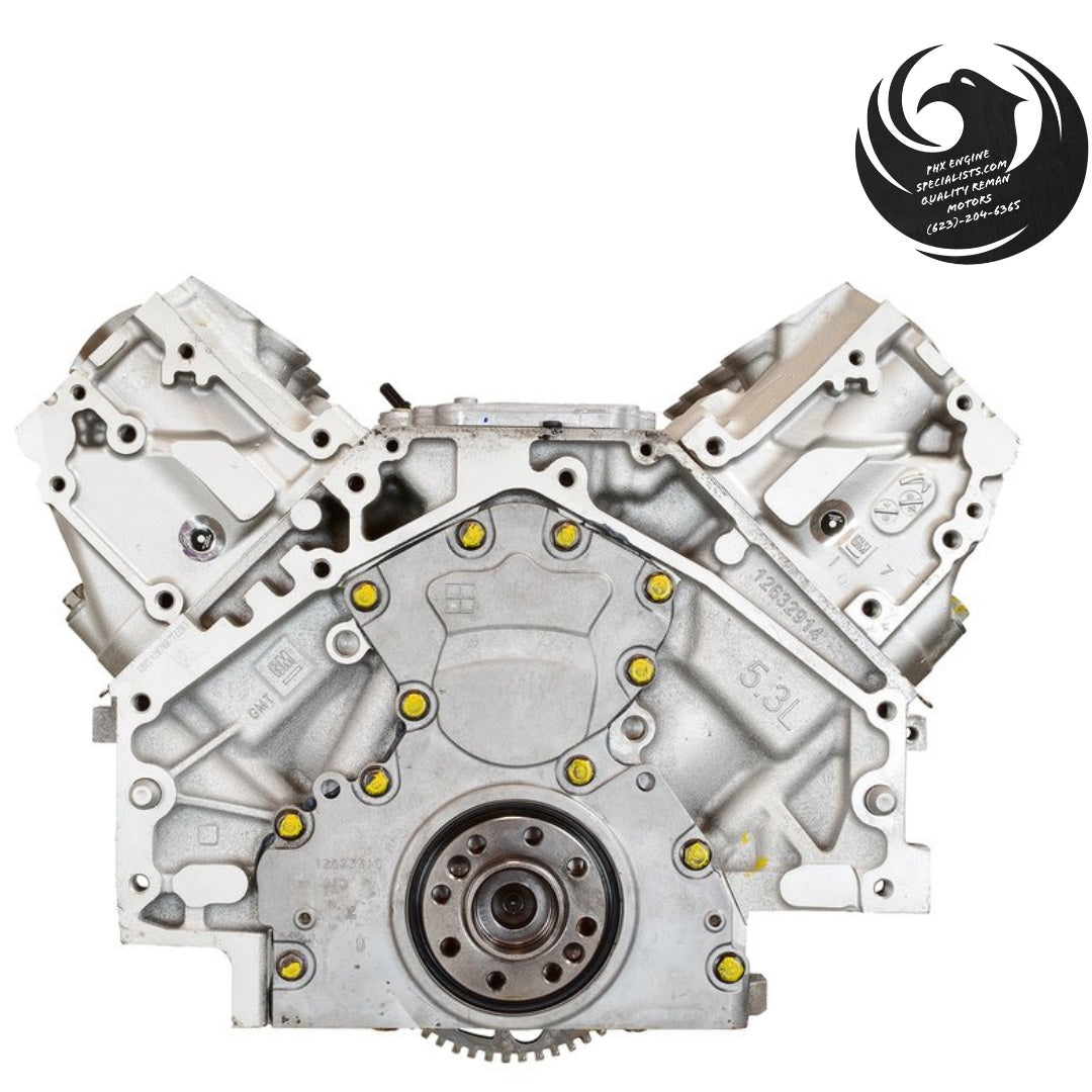 Cammed GM 5.3L Gen V direct-injection AFM/DFM delete remanufactured engine - rear view - Phoenix Engine Specialists